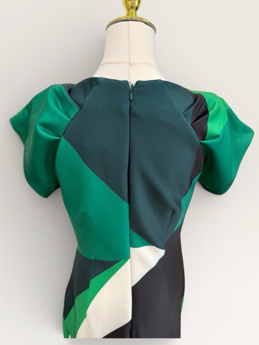 Donna Karen SHORT SLEEVE COLOR-BLOCK MIDI SHEATH DRESS GREEN SCUBA KNIT NWT SZ 2 - Picture 10 of 15